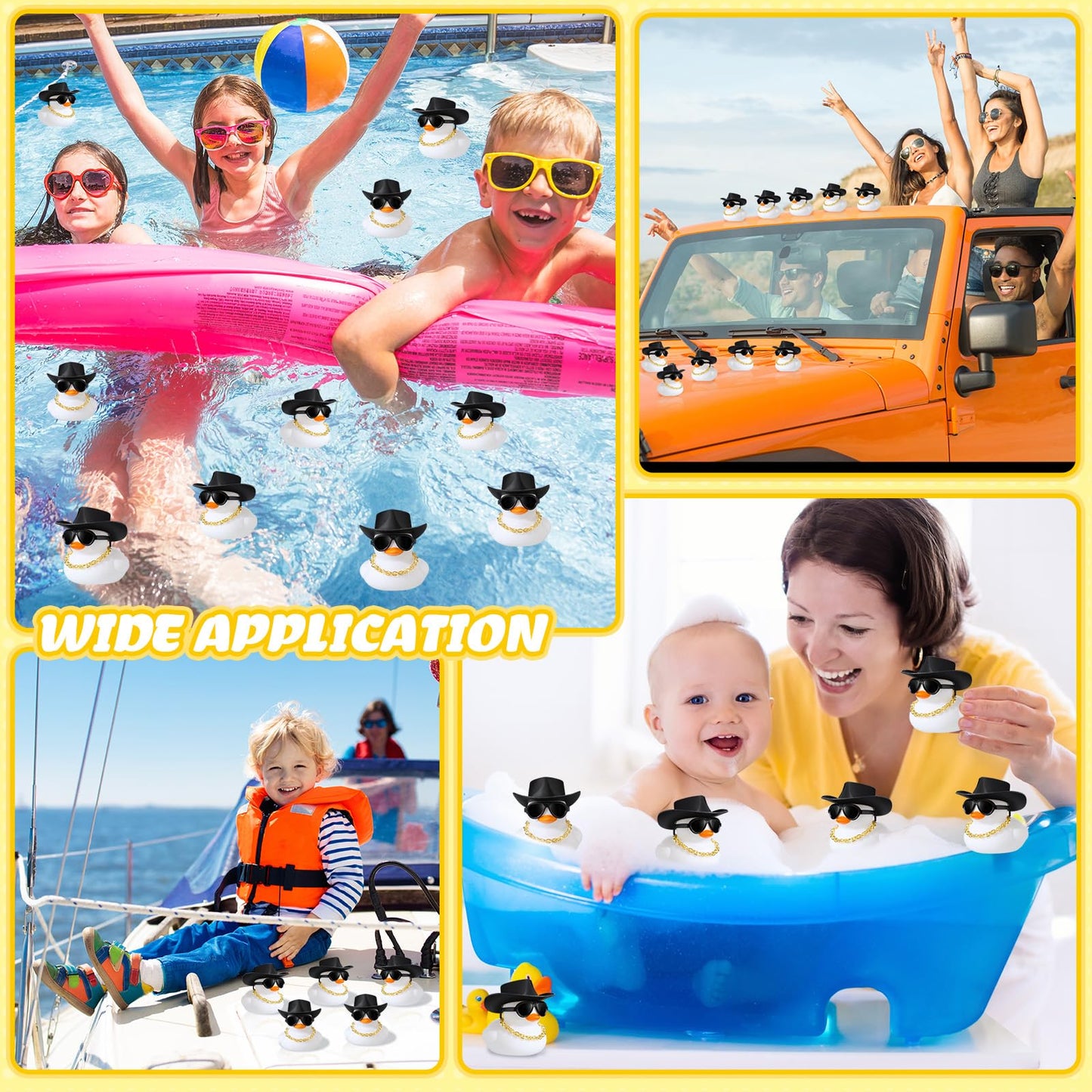 Sotiff 48 Sets Cowgirl Rubber Duck Squeaky Duck Bath Party Toy Duckies Car Dashboard Decorations With Mini Necklace Hat And Sunglasses For Valentine Bathtub Baby Shower Birthday Swimming(White)