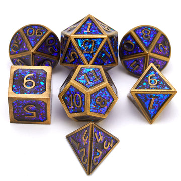 Baojingli Metal Dice Set for D&D, Alloy Steel, Glitter Bronze Finish, Ideal for RPGs and Tabletop Games