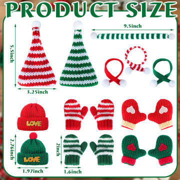 Hiboom 12 Pcs Winter Mini Christmas Knit Hat Scarf Gloves Set Christmas Doll Knit Decor Clothes For Winter Elf Doll Clothing Acc