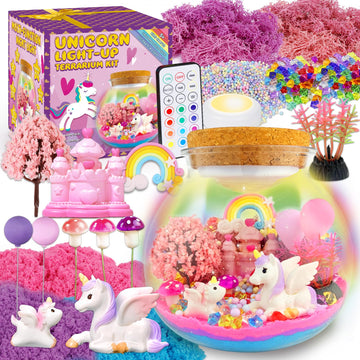 Unicorn Terrarium Crafts Kit For Kids-Led Night Light Up & Remote Unicorn Birthday Gifts Toys For Girls Ages5 6 7 8 9 10 Year Ol