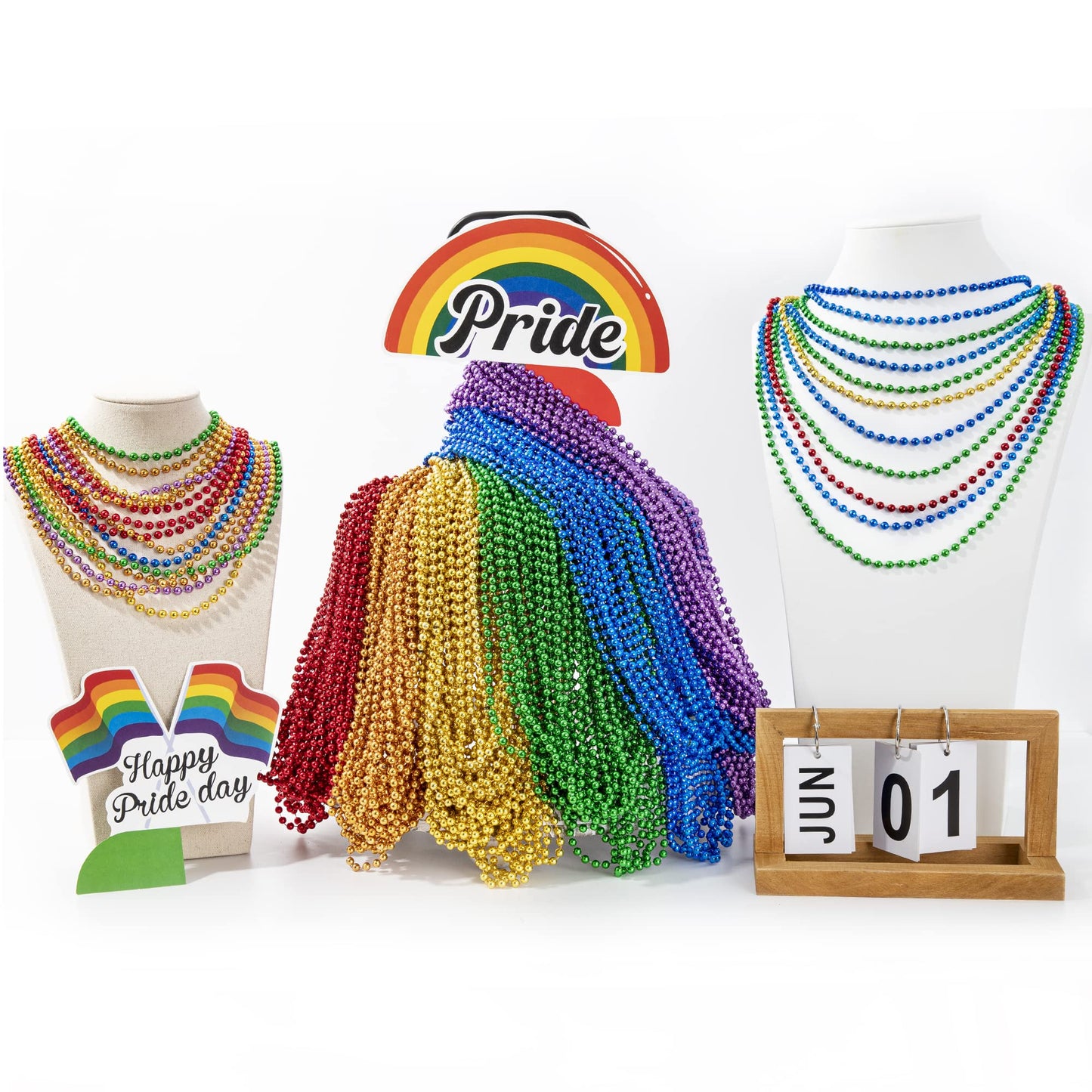 Pride Beads Stuff, Pride Necklace Accessories,100PCS 6 Kinds of LGBTQ Metallic Beads Necklace Bulk, Gay Lesbian Pride Necklace f