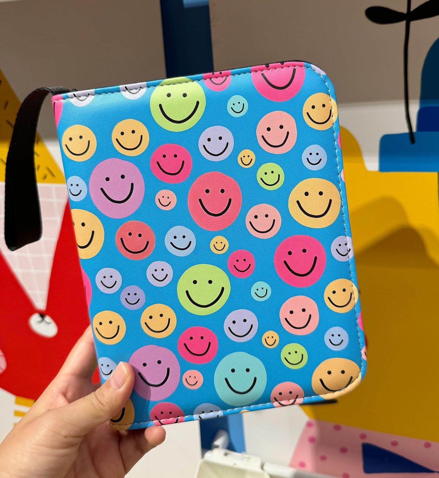 Thisness Yoto Card Binder Case, 120 Cards Capacity, Blue Smile Zipper Organizer for Yoto Player & Mini Cards