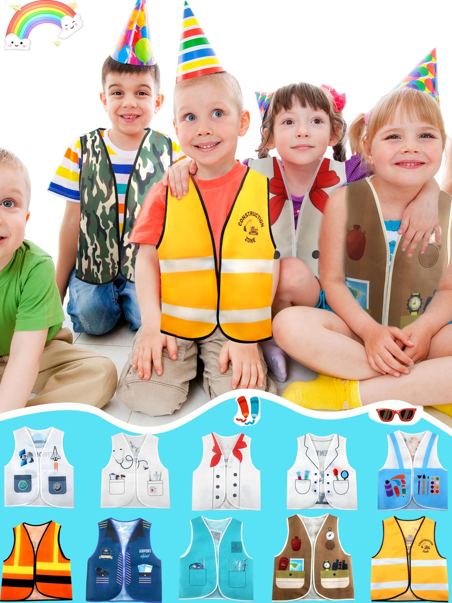 Puteraya 15 Pcs Kids Community Helper Dress Up Vest Career Cosplay Clothes Occupation Costumes For Toddlers Role Pretend Play
