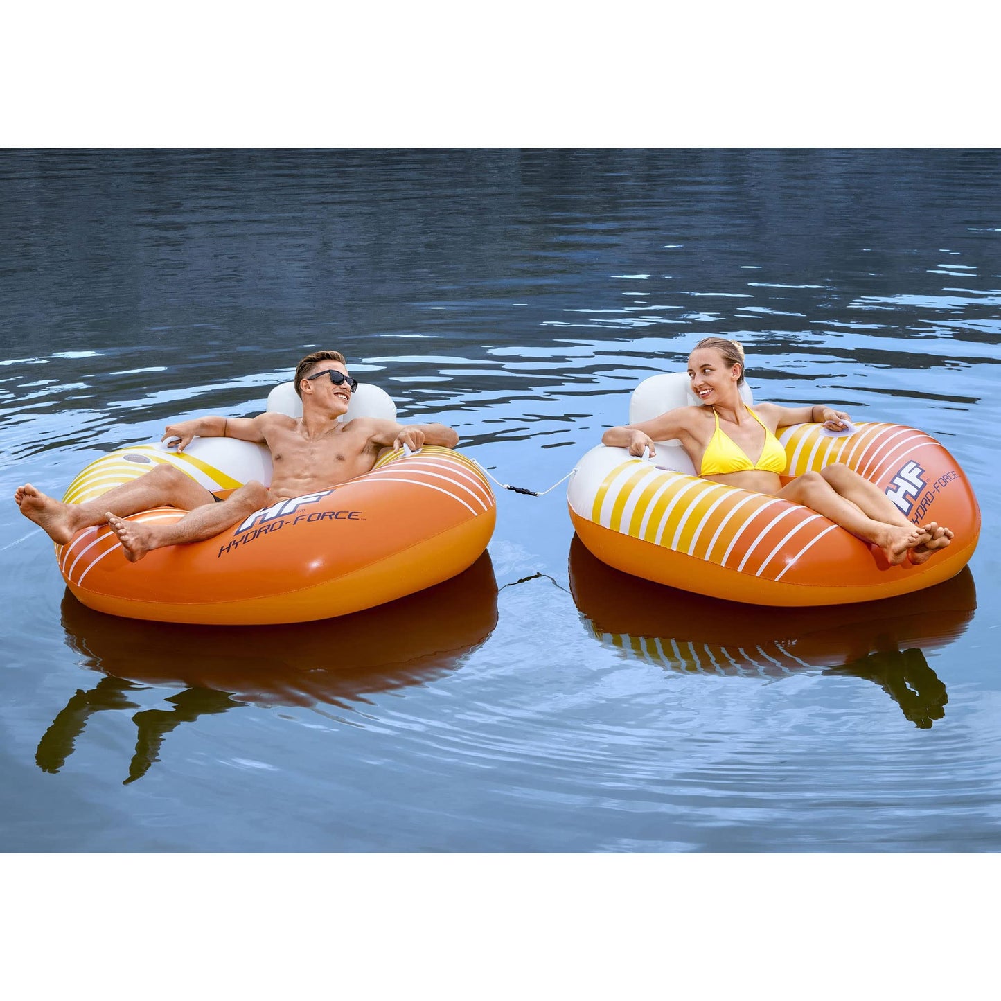 Hydro-Force 43399E Swimming Pool, Lake, River, Beach Inflatable PVC Clasp N Go Inner Tube Ring Float with Cup Holder, Sunkissed
