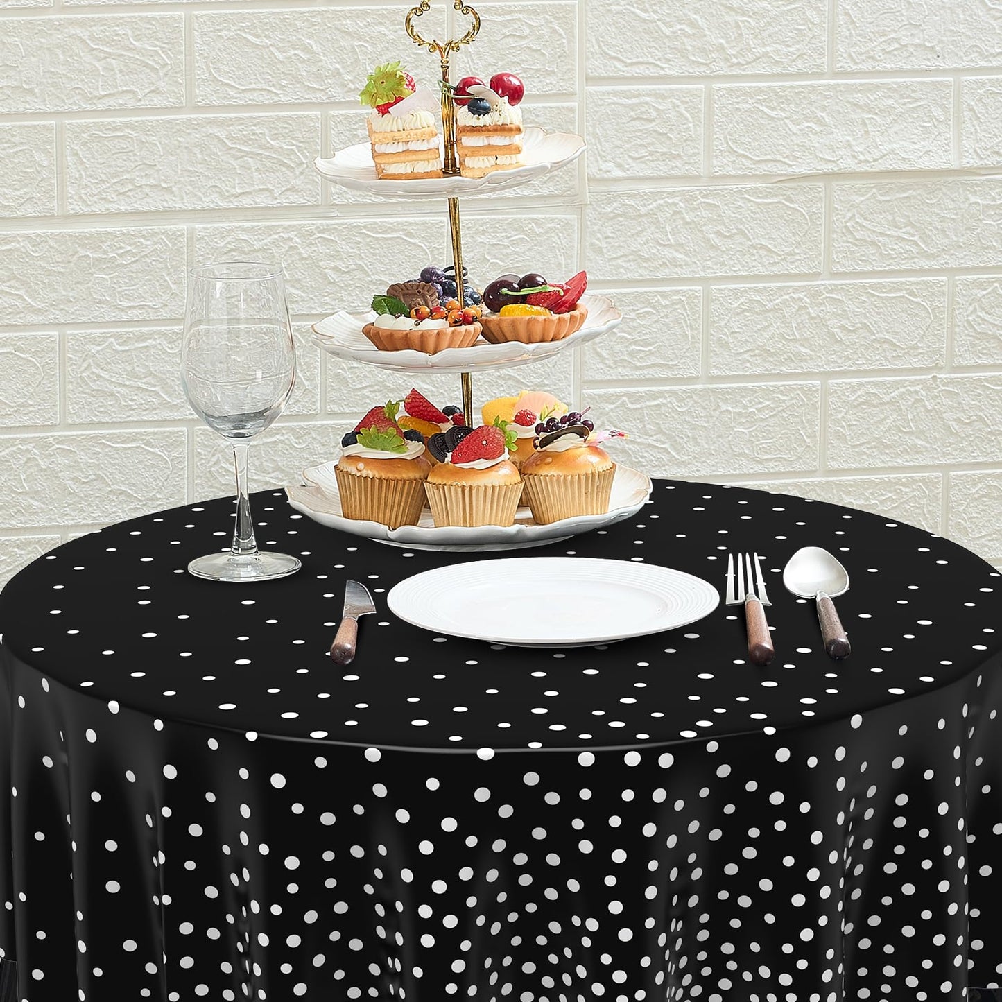 Newwiee 3 Pcs Round Dot Tablecloth 84 Inch Plastic Table Cover Dots Confetti Tablecloths for Halloween Fall Thansgiving Wedding