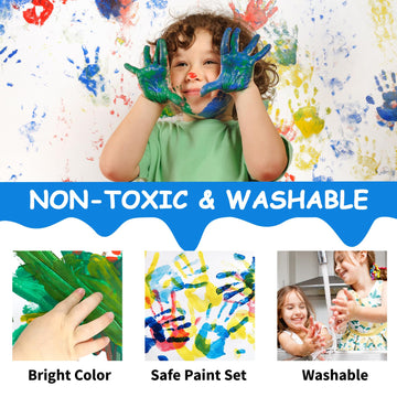 Abeier Washable Finger Paint For Toddlers, Safe Non-Toxic, 12 X 2Oz Vibrant Colors, Baby Safe Paint For Hand And Feet, Mess Free