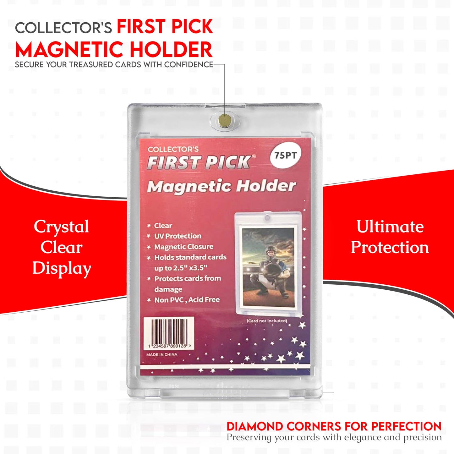 (1 Pack) 75PT enhanced One Touch Magnetic Card Holder UV Protection - Ultra Clear - PVC Free - Trading Card Holder Card Protector Magnetic Card Case for Trading Cards Sports Cards Case
