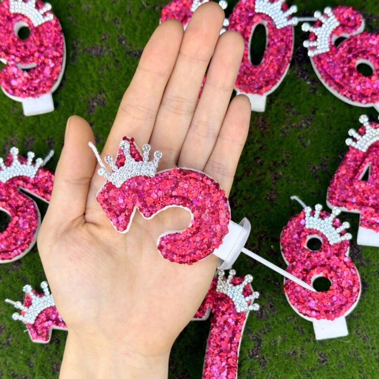 CasaPopz Hot Pink Number 5 Birthday Candle, Glitter Polymer Resin Cake Topper, Fun Party Decoration Supplies