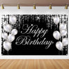 Silver Happy Birthday Banner Backdrop Large Happy Birthday Yard Sign Backgroud It'S My Birthday Backdrop Baby Shower Party Indoor Outdoor Car Decorations Supplies For Men Women Boys Girls