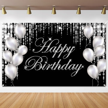 Silver Happy Birthday Banner Backdrop Large Happy Birthday Yard Sign Backgroud It'S My Birthday Backdrop Baby Shower Party Indoor Outdoor Car Decorations Supplies For Men Women Boys Girls