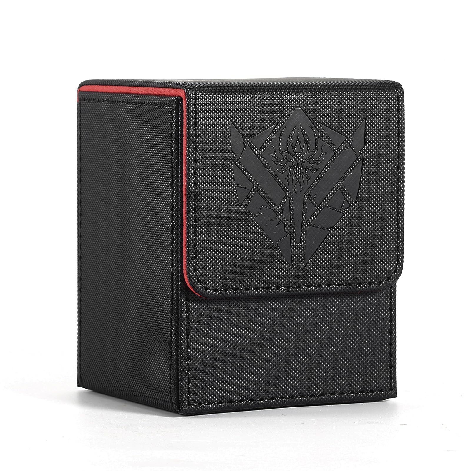Komick enhanced PU Leather Card Deck Box for Magic The Gathering Deck Box  Yugioh  Holds 100+ Deck Case with 2 Dividers for Collectible Trading Cards MTG  TCG  CCG (Black Red Arachne)