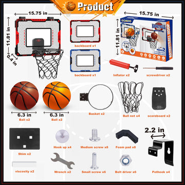 OCHIDO 2 Pcs Basketball Hoop Indoor for Boys 3 4 5 6 7 8 9 10 11 12 Year Old,Over The Door Mini Basketball Hoop Indoor with Scor