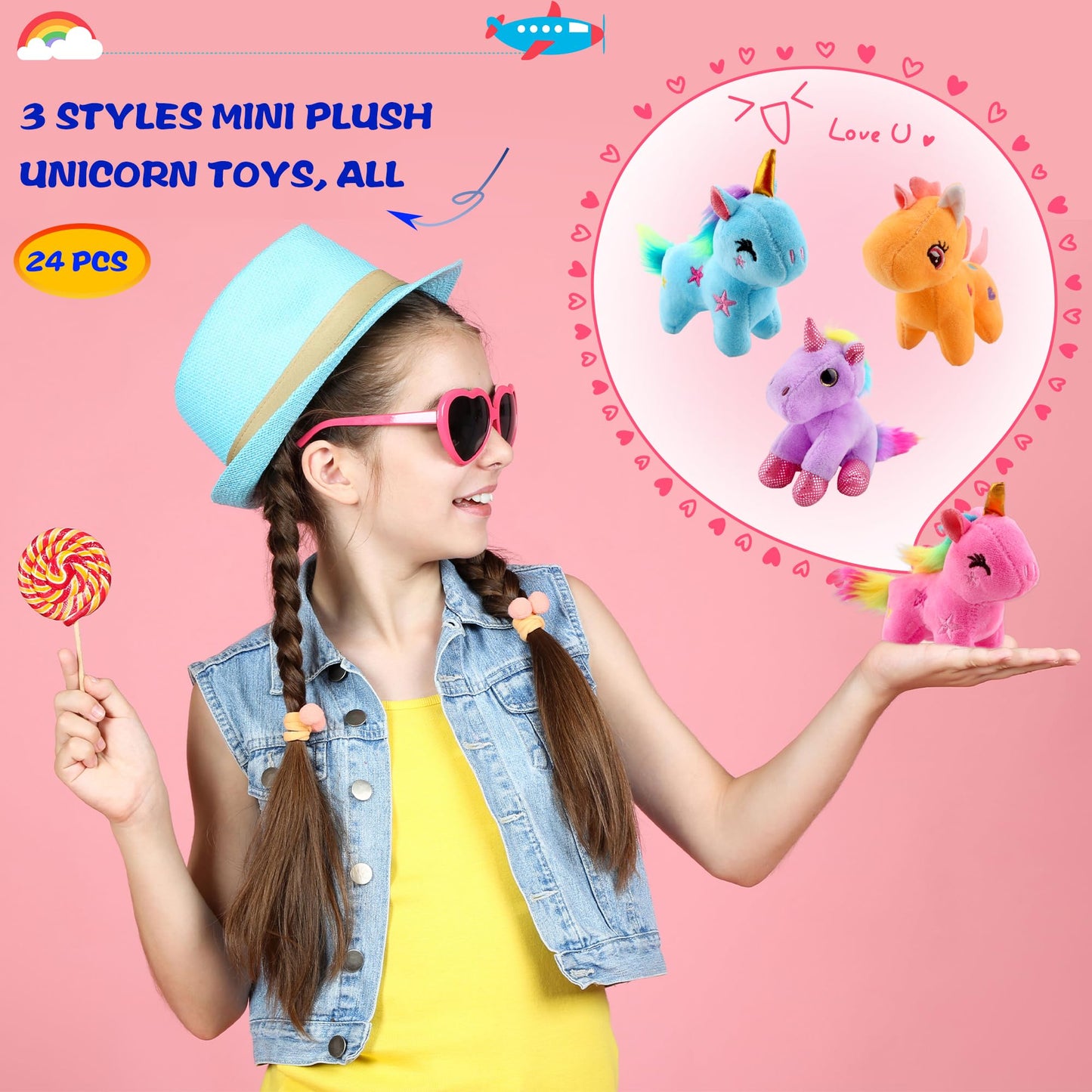 24 Pack Mini Stuffed Unicorn Animal Toys Bulk Cute Small Plush Unicorn Rainbow Tuffed Unicorn For Christmas Easter Wedding Birth