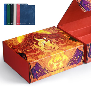 Uaono Card Storage Box For Mtg, Trading Card Deck Box Holds 1800+ With 6 Dividers, Leather Printing Magnetic Closure Card Storage Case Fits Tcg Ccg Sports Cards (Red, Flame)