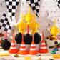 Mifoci Race Car Cups with Straws Plastic Traffic Cone Cups Tire Cups with Straws for Kids Yellow Trophy Cups Construction Party