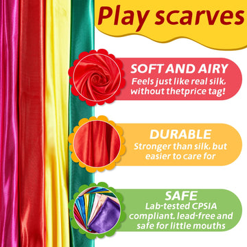 Geyoga 9 Pcs Fabric Play Scarves Rainbow Play Dance Scarves Creative Pretend Juggling Dress 35 X 35 Inch(Classic Colors)