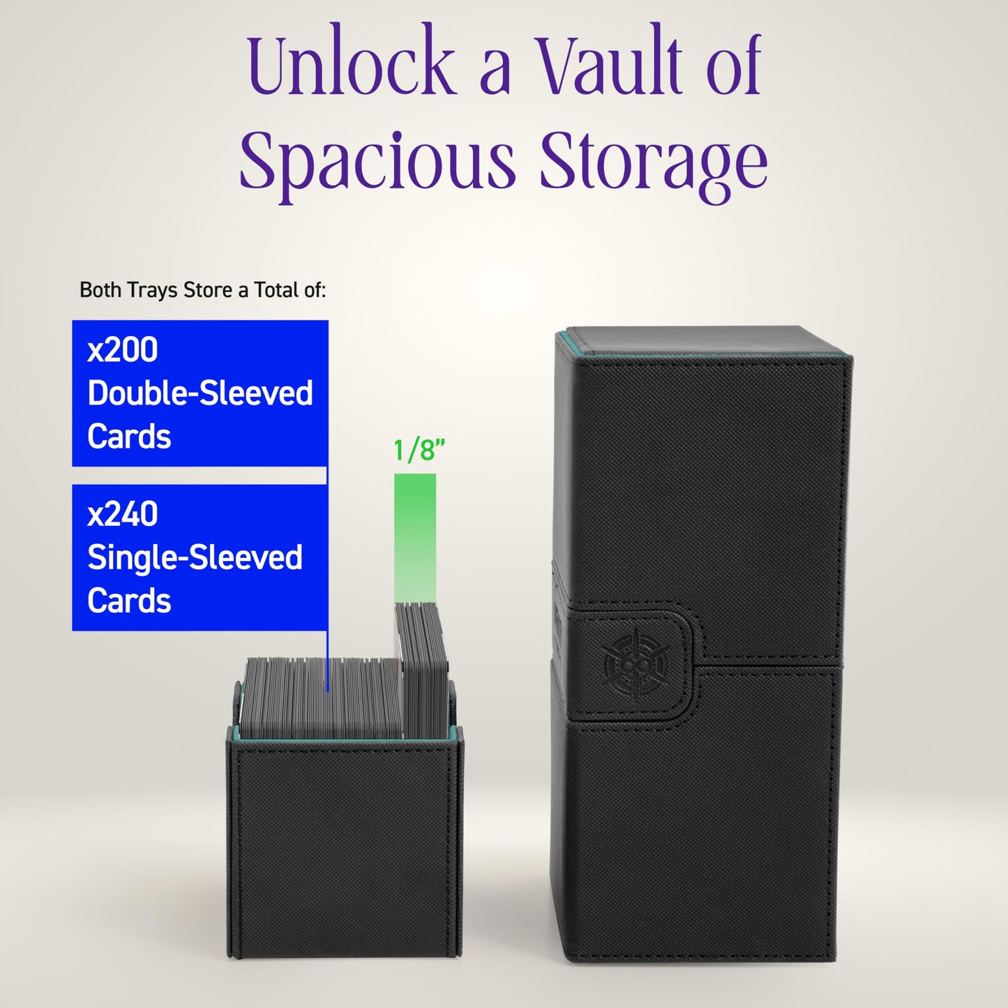 Infinity Vault enhanced Commander Deck Box - MTG Deck Box for 200+ Double Sleeved Cards - Dual Sideloading Case with Dice Tray - TCG  Lorcana  Magic the Gathering Organizer