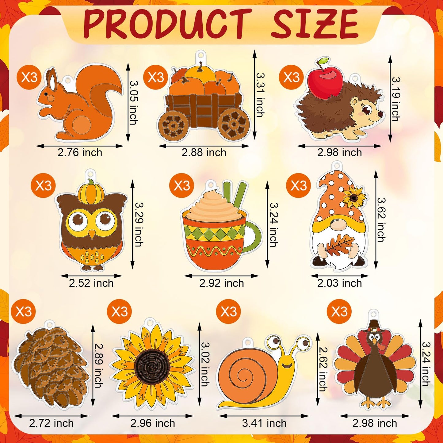Yaomiao 30 Sets Fall Thanksgiving Suncatchers Art Kits DIY Turkey Squirrel Drawing Crafts Bulk Paint Your Own Window Ornaments f