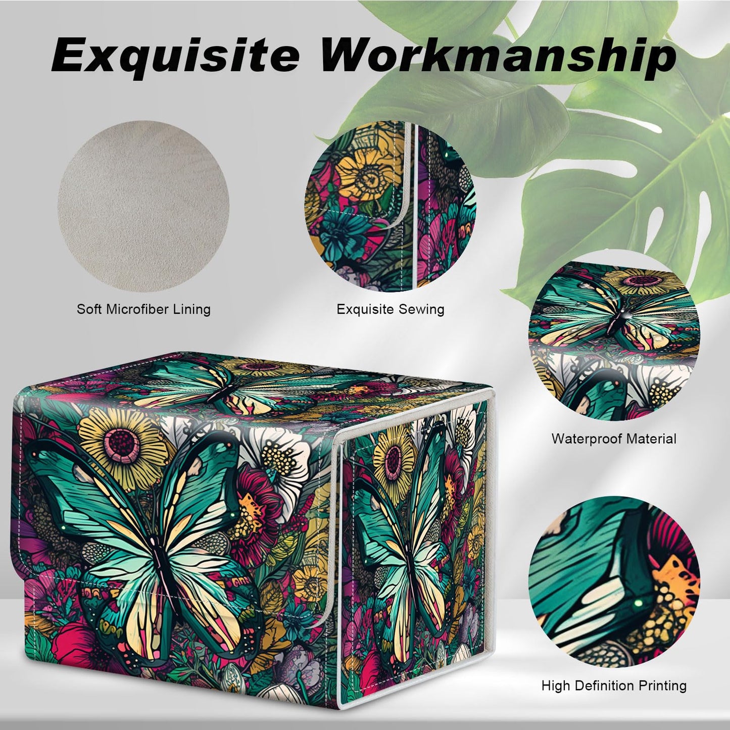 Card Game Storage TCG Deck Box MTG Organizer Trading Card Case Storage Box Magnetic Closure Creative Pattern Up to 200 Cards  Colorful Flowers Butterflies