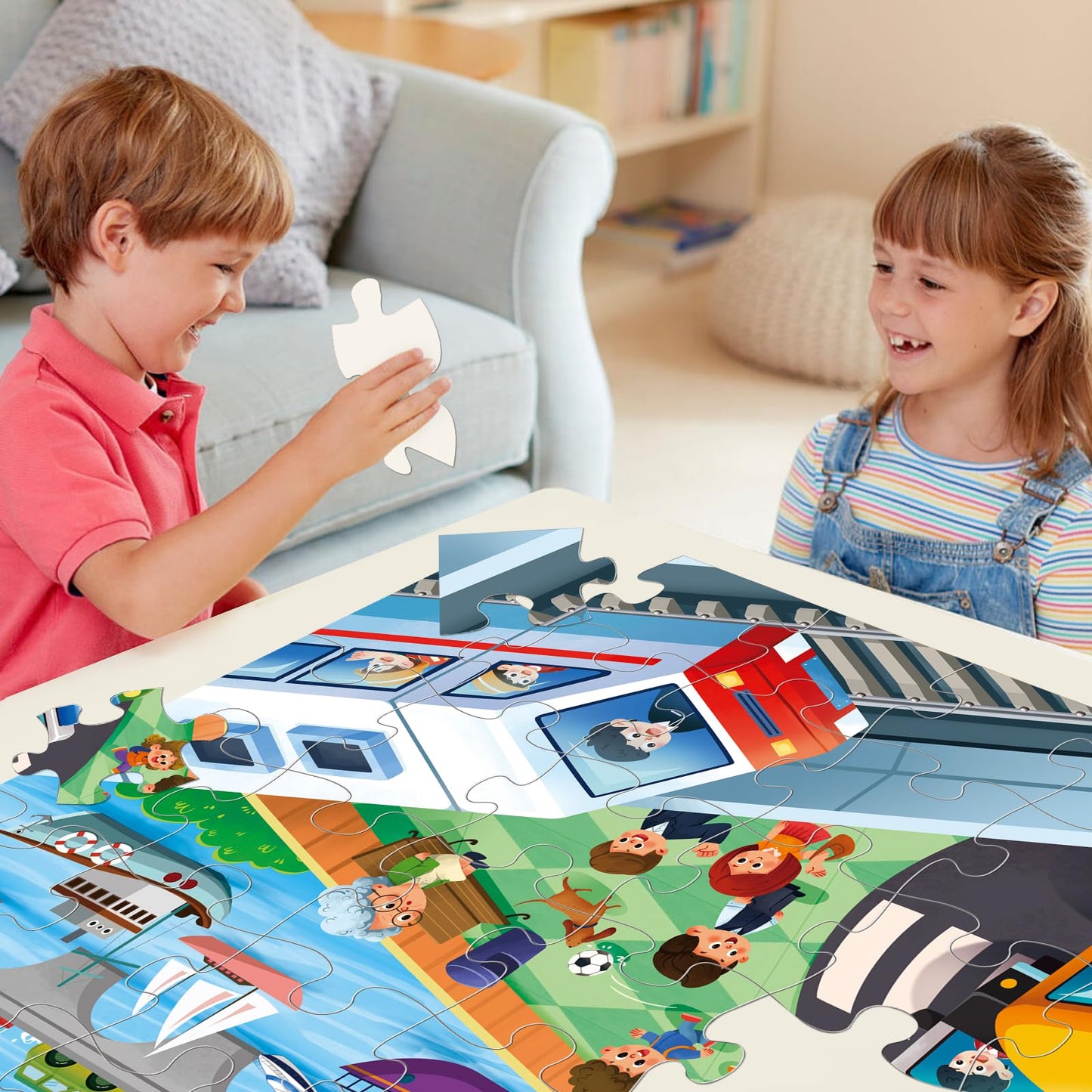 Jumbo Floor Puzzle For Kids,City Transportation Jigsaw Large Puzzles,48 Piece City Life Vehicle Puzzle For Toddler Ages 3-5,Children Learning Preschool Educational Toys,Gift For 4-8 Years Old
