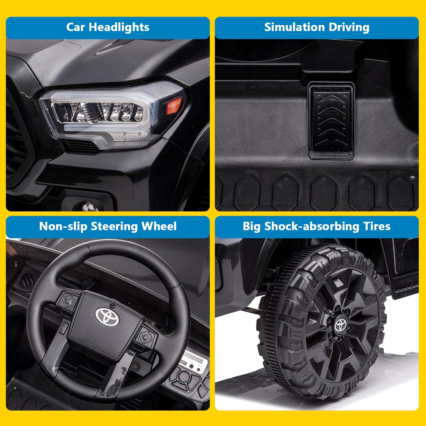 Hipicute Officially Licensed Toyota Tacoma Car, 12V Battery Powered Electric Car With Remote Control, Spring Suspension Safety B