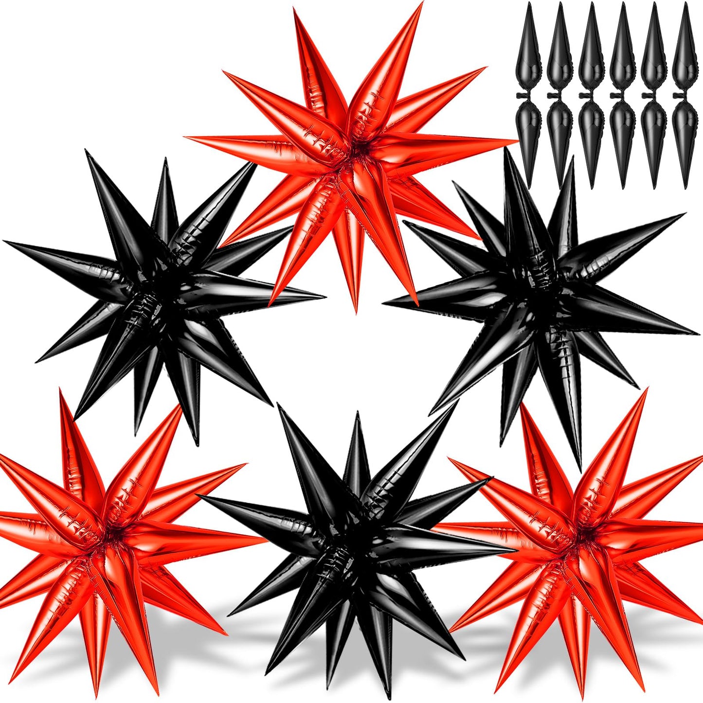 GCTWFYK 72 PCS Black Red Star Balloons, 26 Inch Metallic Foil Spike Balloons for Birthday, Halloween, Graduation, and Anniversary Decor