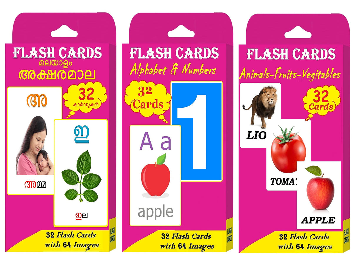 Malayalam & English Flash Cards For Kids | 96 Flash Cards & 192 Images  Early Learning Flash Cards Of Alphabet, Numbers, Fruits