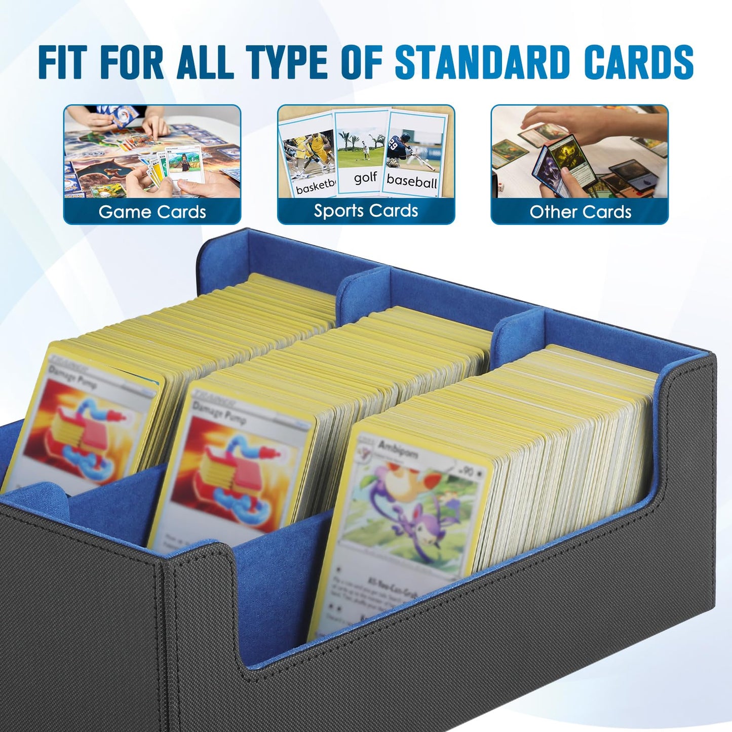 Maxgear Card Deck Box For Trading Cards, 1800+ Single Sleeved Cards Holders Storage, Pu Leather Collectible Card Deck Case With