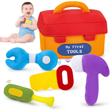 Kmuysl Baby Toys 0-6 6-12 Months, My First Tools Plush Toys -4 Pcs Sensory Playset Soft Toys With Squeaker Crinkle For 0 1 2 3 4 5 6+ Months Newborn Infant, Birthday Christmas Gifts For Boys Girls