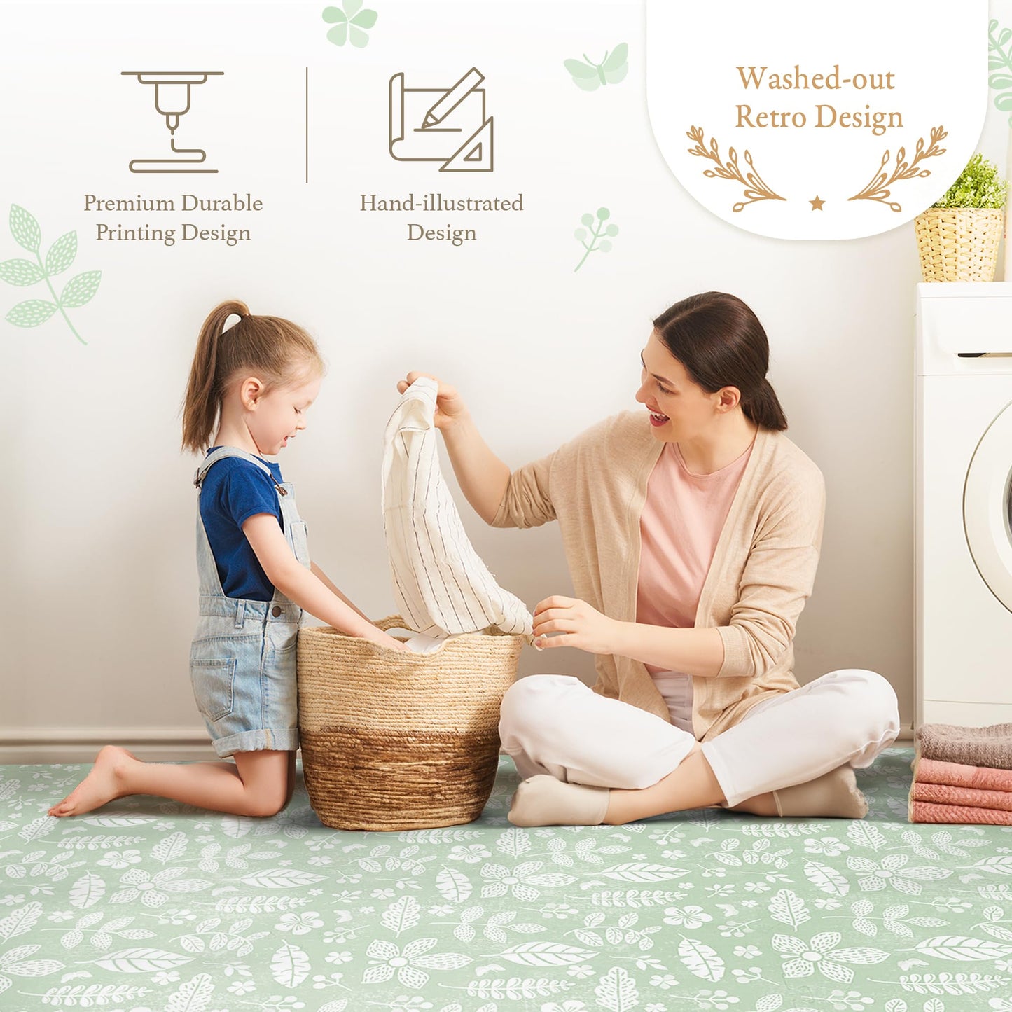 Popsykosy enhanced Exercise & Baby Foam Play Mats - Stylish & Large Non-Toxic Puzzle Floor Mat - 6 Tiles - Spacious 6ft x 4ft - Peel-Resistant Reinforced - Soft  Thick  Waterproof - Olive Green