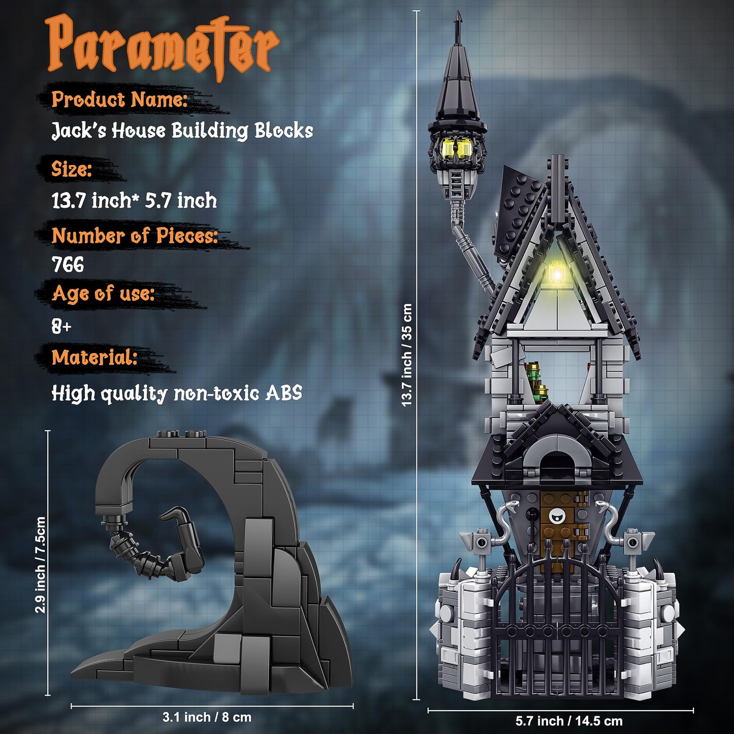 Pleysyncz Halloween Haunted Mansion House Building Kit, Before Christmas Building Blocks Set With Glowing Lighting, For Fans And