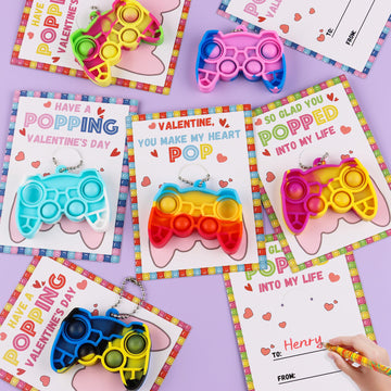 24 Pack Kids Valentines Day Cards With Mini Pop Fidget Keychain Valentines Day Gifts For Kids Classroom School, Valentines For K