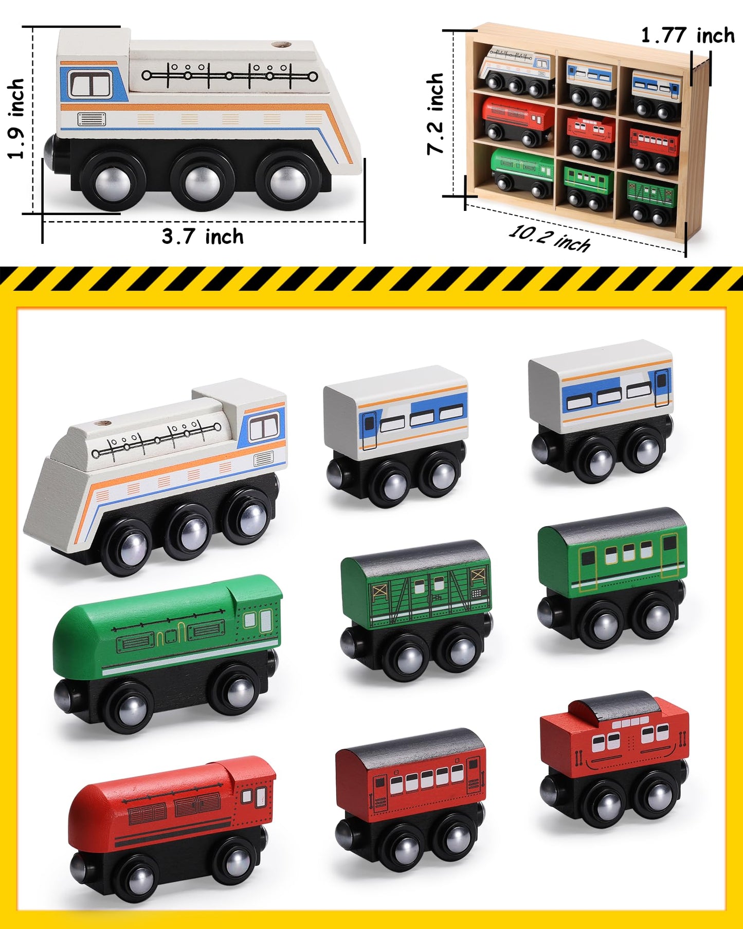 Sainsmart Jr. 112-Piece Wooden Train Set For Toddler – Double-Sided Train Tracks, Compatible With Brio, Thomas, Melissa & Doug – Perfect Wood Toy For Boys And Girls (9Pcs Classic Trains)