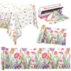 Kochorie 100 Ft x 54 Inch Spring Flower Tulip Tablecloth Roll Plastic Floral Disposable Table Cover Butterfly Wildflower Themed 