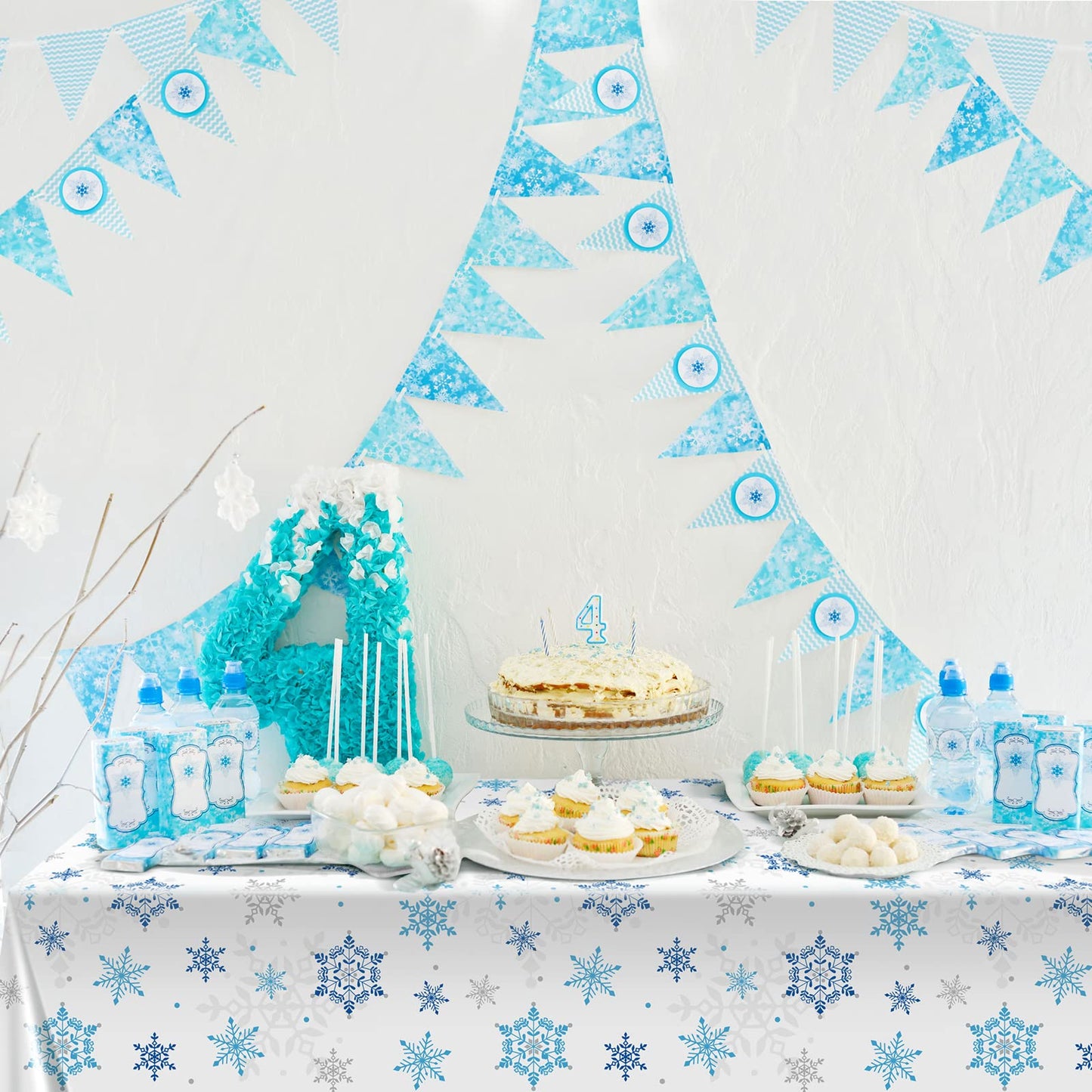 Christmas Snowflake Tablecloth Winter Wonderland Table Clothes Plastic Blue and White Winter Holiday Snowflake Table Cover for C