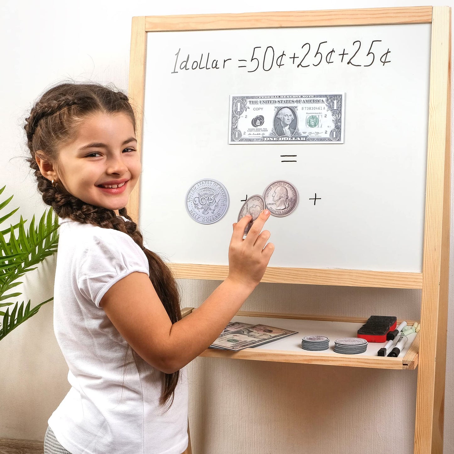 48 PCS Large Double-Sided Magnetic Money - Play Money for Kids for Learning, Pretend Money for Classroom, Toy Money, Play Coins