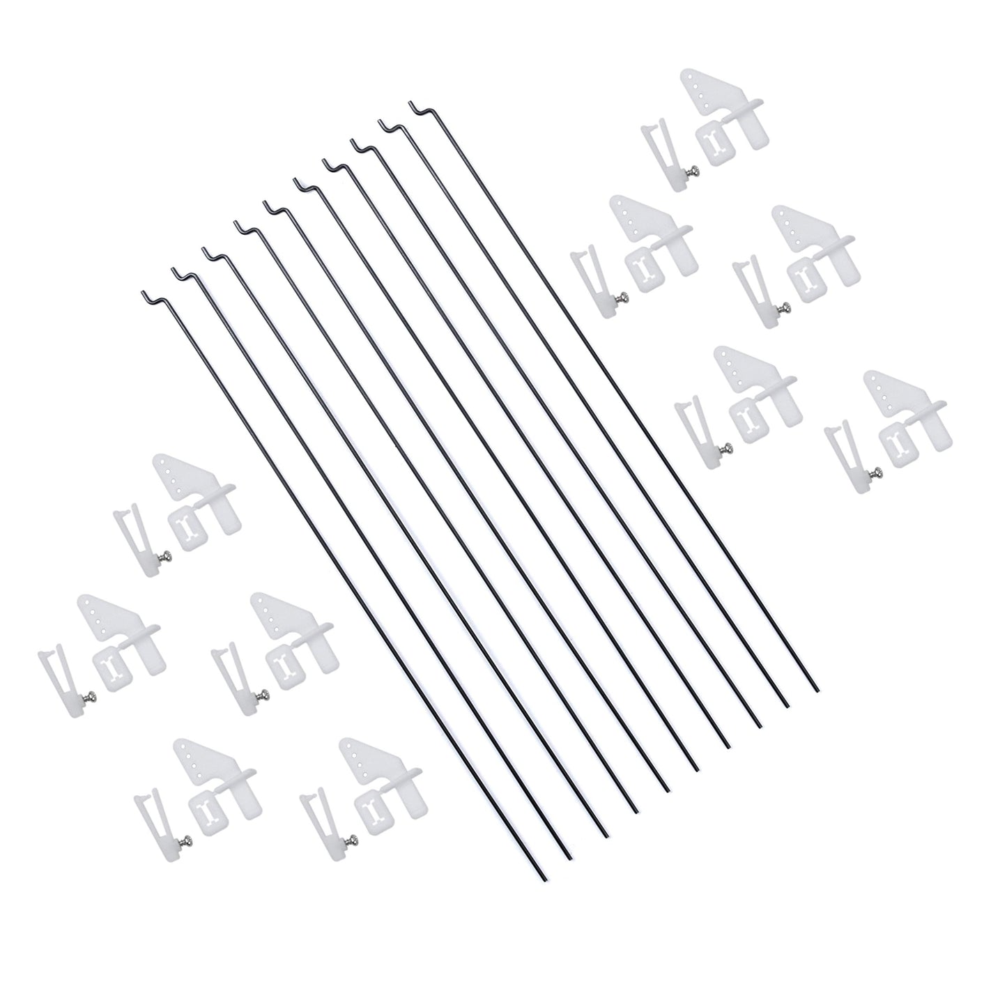 FPVDrone 10PCS 1.2mmx20cm RC Steel Pushrod Parts + 10PCS Nylon Micro Control Horns 35mmx15mm 4 Holes for RC Airplane Plane DIY P