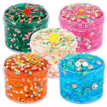 Crystal Slime Kit, 5 Pack Crunchy Clear Glitter Christmas Slime Party Favor Gifts, Stress Relief Toy For Girls And Boys, Soft No