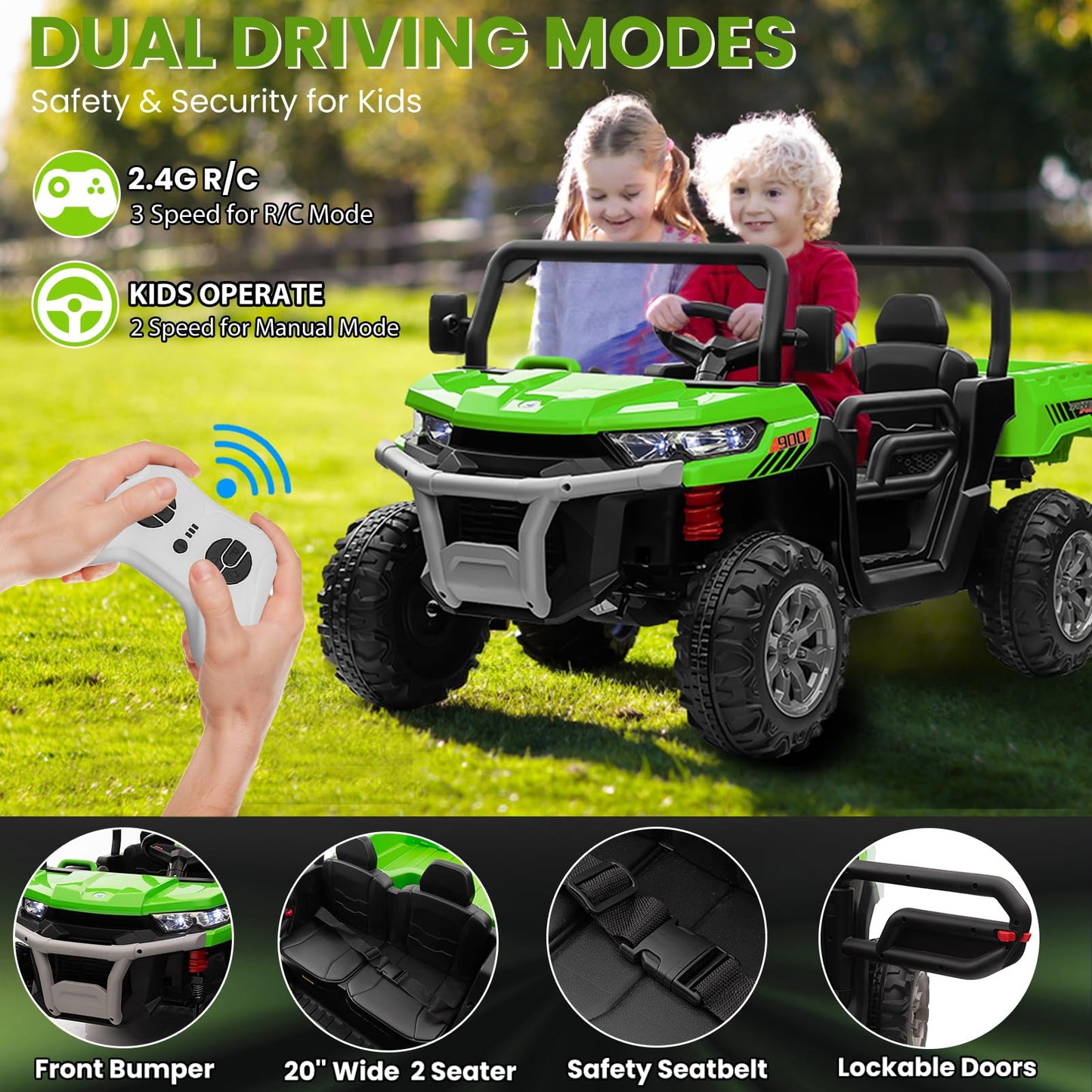 Joyracer 24V 4Wd Ride On Car, 2 Seater Dump Truck W/4X200W Motor, Gift Flower, 2.4G Remote Control, 4 Wheeler, Bluetooth Music,