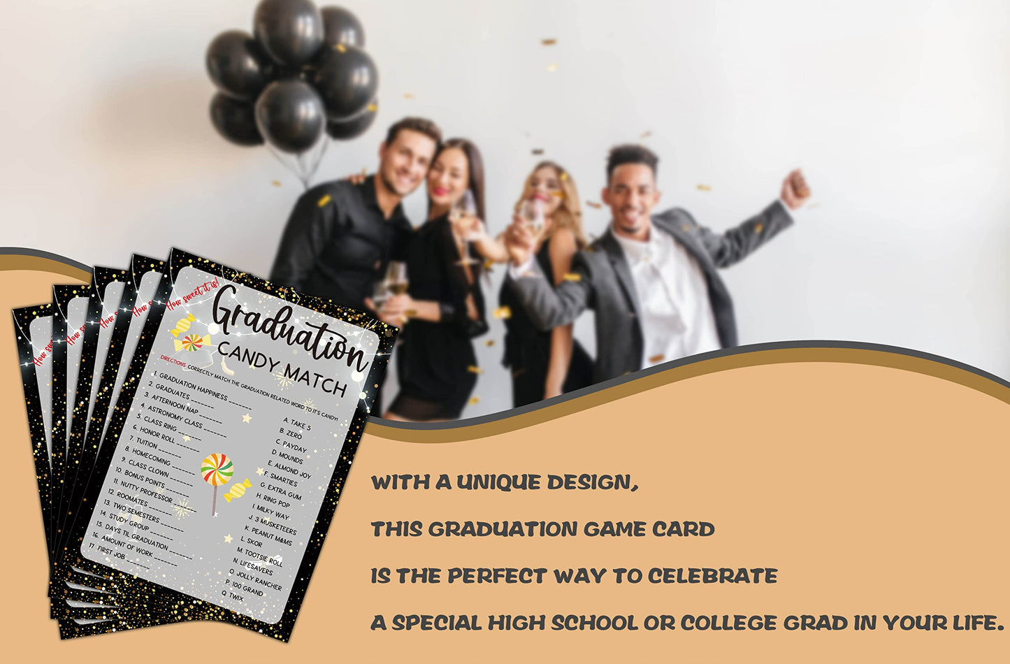Graduation Party Games - Ever Or Never Game Cards for The Graduate - Graduation Party Decorations 2024 - Gold & Black Grad Celeb