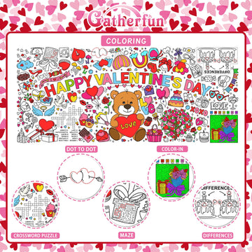 Valentine'S Day Activity Poster - 31.5 X 72 Inches,Valentine'S Day -Themed Happy Valentine'S Day Party, Versatile Paper Coloring