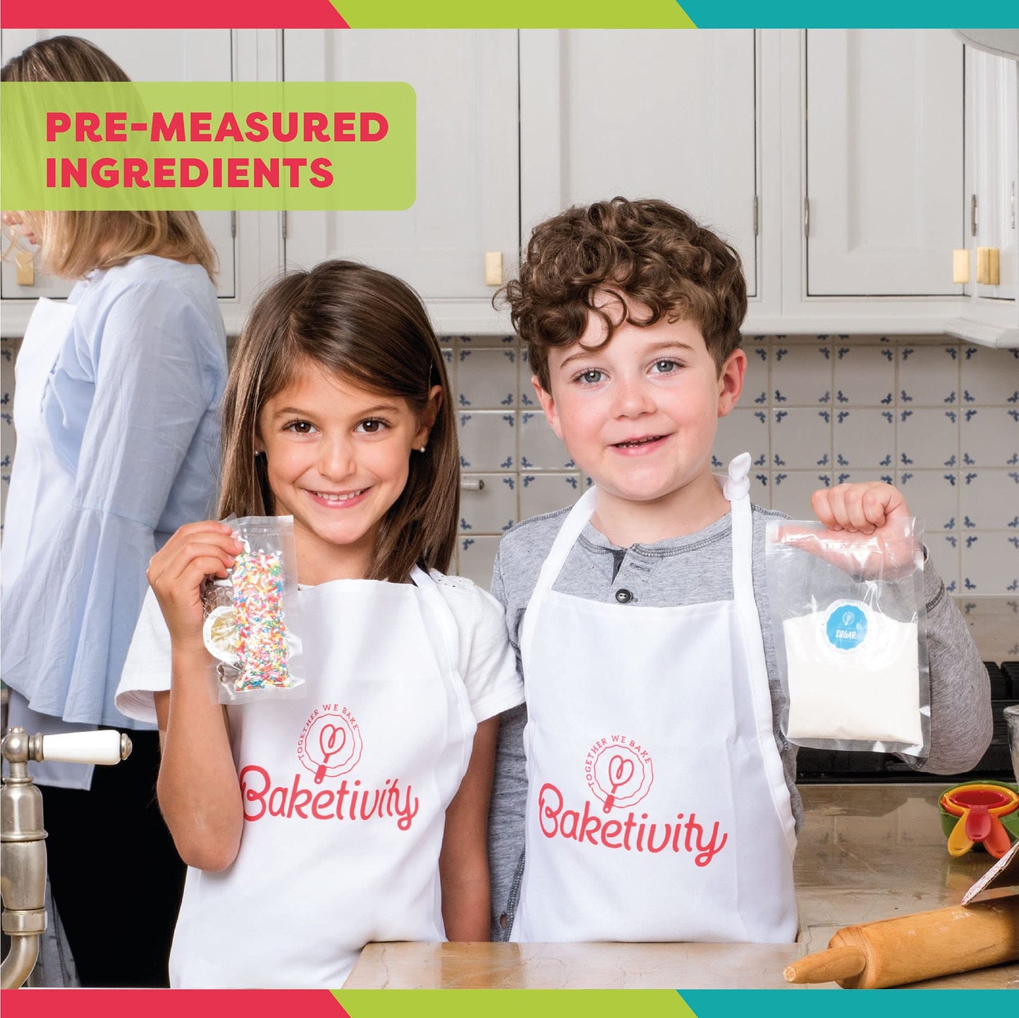 Baketivity Kids Baking Set, Meal Cooking Party Supply Kit for Teens, Real Fun Little Junior Chef Essential Kitchen Lessons, Incl