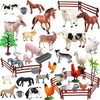 Yowlieu Realistic Farm Animal Figures Playset, 44 Pcs Plastic Toys, Multicolor, Includes Fences, Learning Toy for Kids & Toddlers