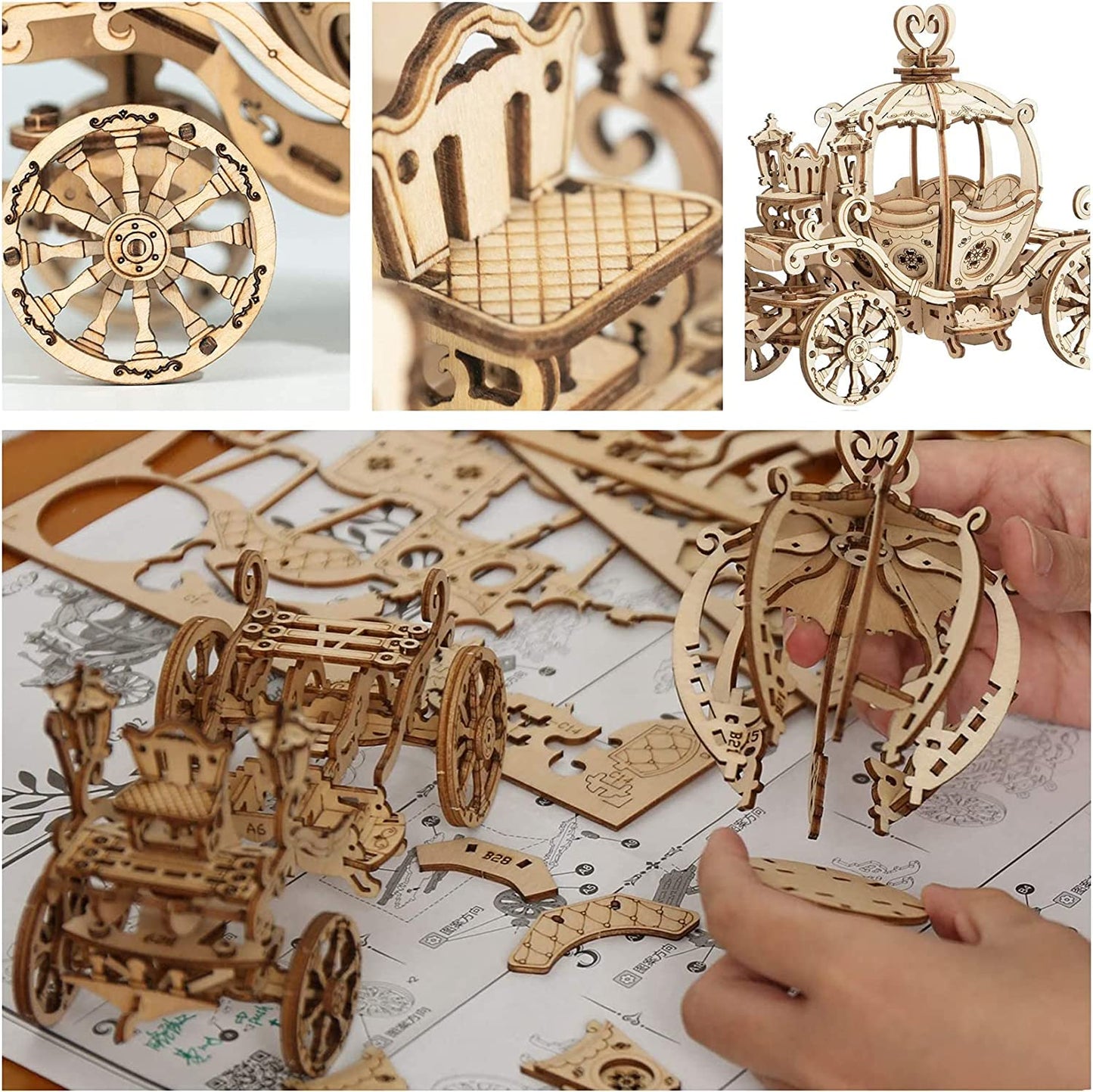 Rowood 3D Puzzles For Adults, Wooden Model Kits For Kids, Diy Stem Toy For Teens Boys And Girls Ages 8+ - Pumpkin Cart (182 Pieces)