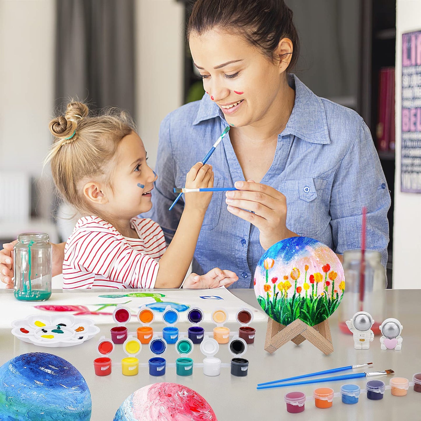 [ Update 2024] Paint Your Own Moon Lamp Kit, 5.9 Inches-Button Battery Type Diy Moon Night Light For Kids Art Supplies Creativit