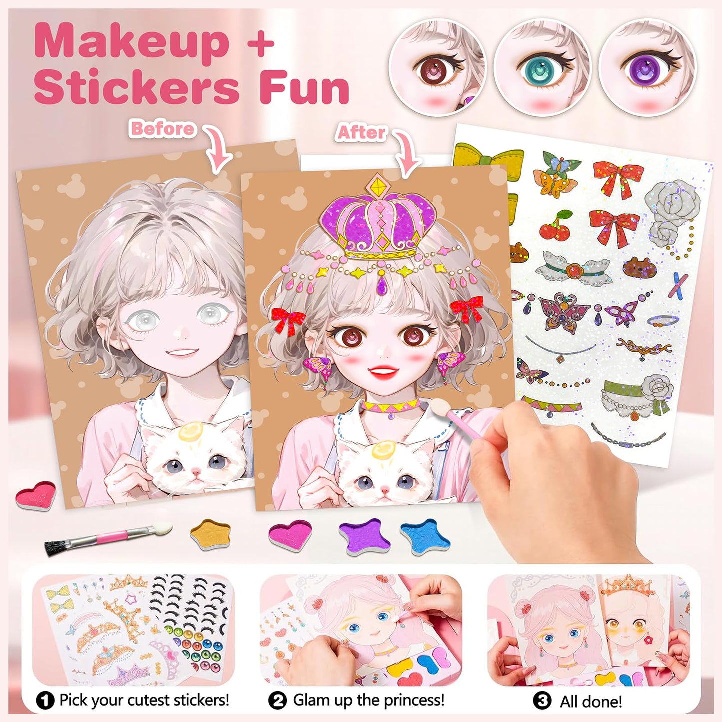 Zhoc Art Craft Activity For Kids, Paper Craft Kits - Paper Makeup Diy Girls Toy Kit With Diamond Painting & Princess Dress Up Se