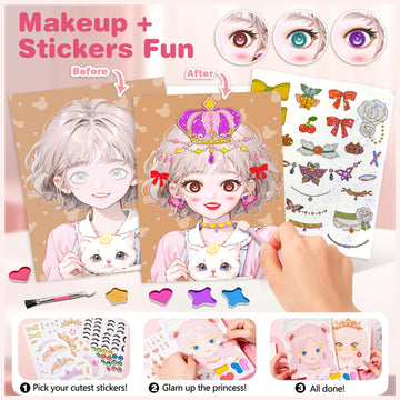 Zhoc Art Craft Activity For Kids, Paper Craft Kits - Paper Makeup Diy Girls Toy Kit With Diamond Painting & Princess Dress Up Se