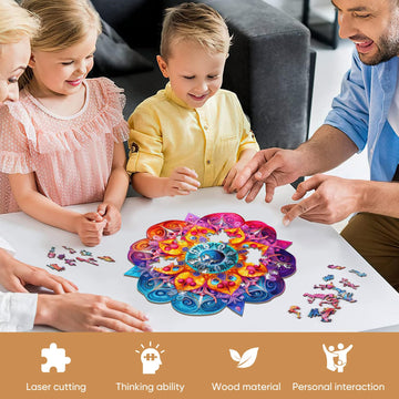 Wooden Puzzles For Adults, Mandala Evil Eye Jigsaw Puzzles, Medium,Unique Shape Adult Puzzles,Irregular Wood Puzzles Creative Gi