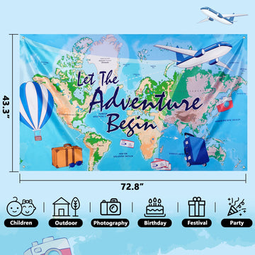 Wernnsai Bon Voyage Party Backdrop - 73'' X 43'' Travel Themed Birthday Party Decorations Adventure Awaits Around The World Photo Background Adventure Time Banner Classroom Graduation Going Away Decor