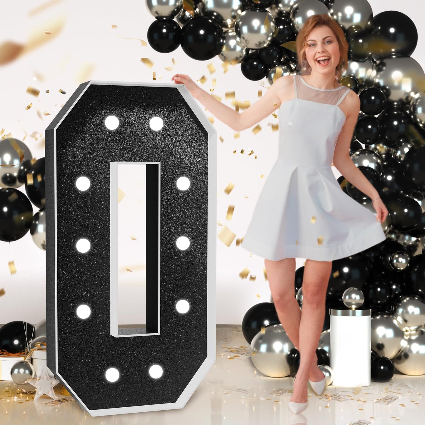 Imprsv Marquee Numbers Black Birthday Decorations: Large 4 Feet Tall Light Up Numbers 50Th 30Th 40Th Party Decor Big Mosaic Card